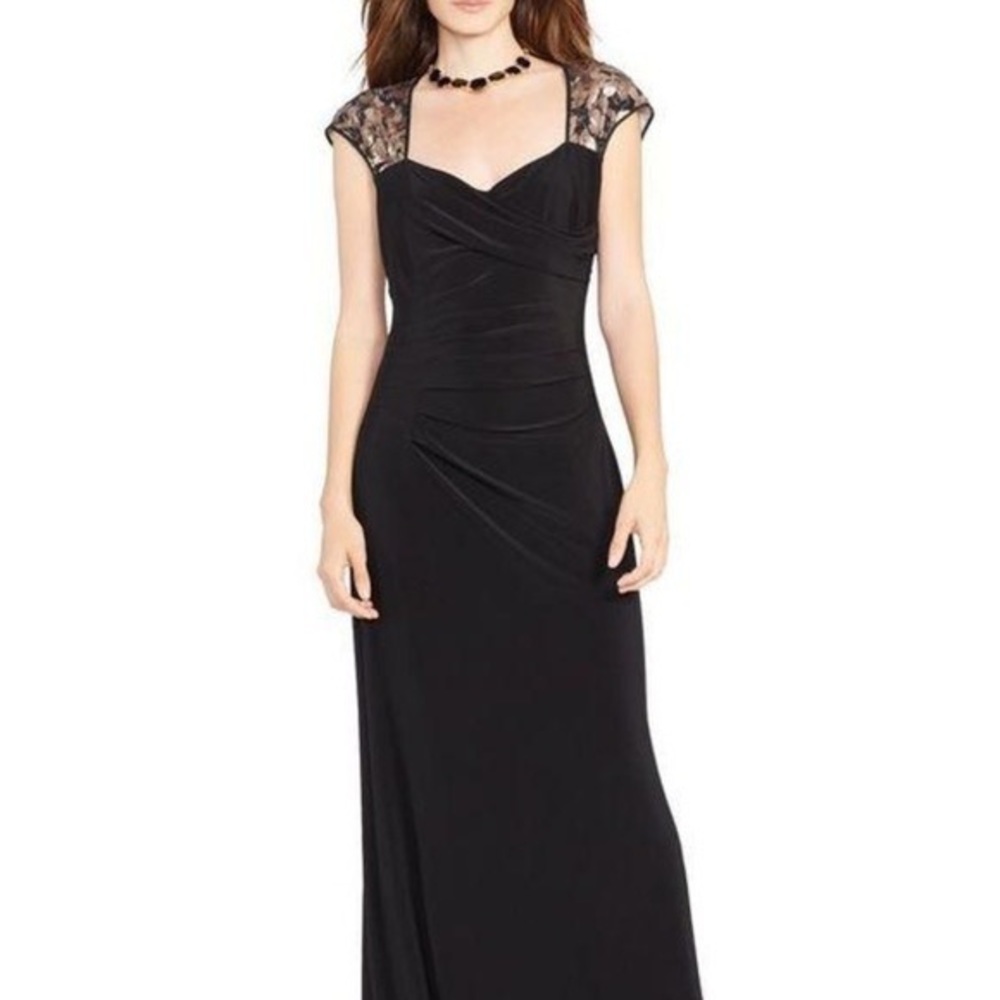 Size 8 Ralph Lauren Evening Gown Dress Black Cap Sleeve Sequin Formal Prom
